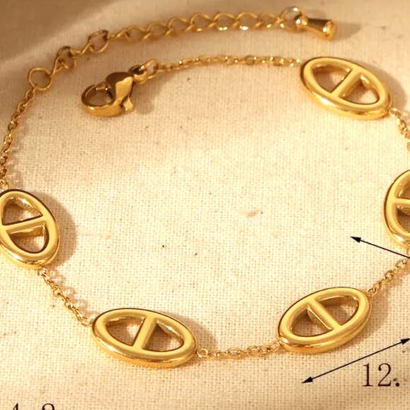 18K GOLD DIPPED DOUBLE D THICH LINK OVAL BRACELET. - Picture 1 of 1